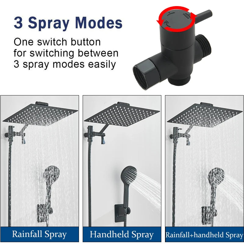 Rainfall 8"/10" High-Pressure Shower Head Concealed 2-In-1 Set,