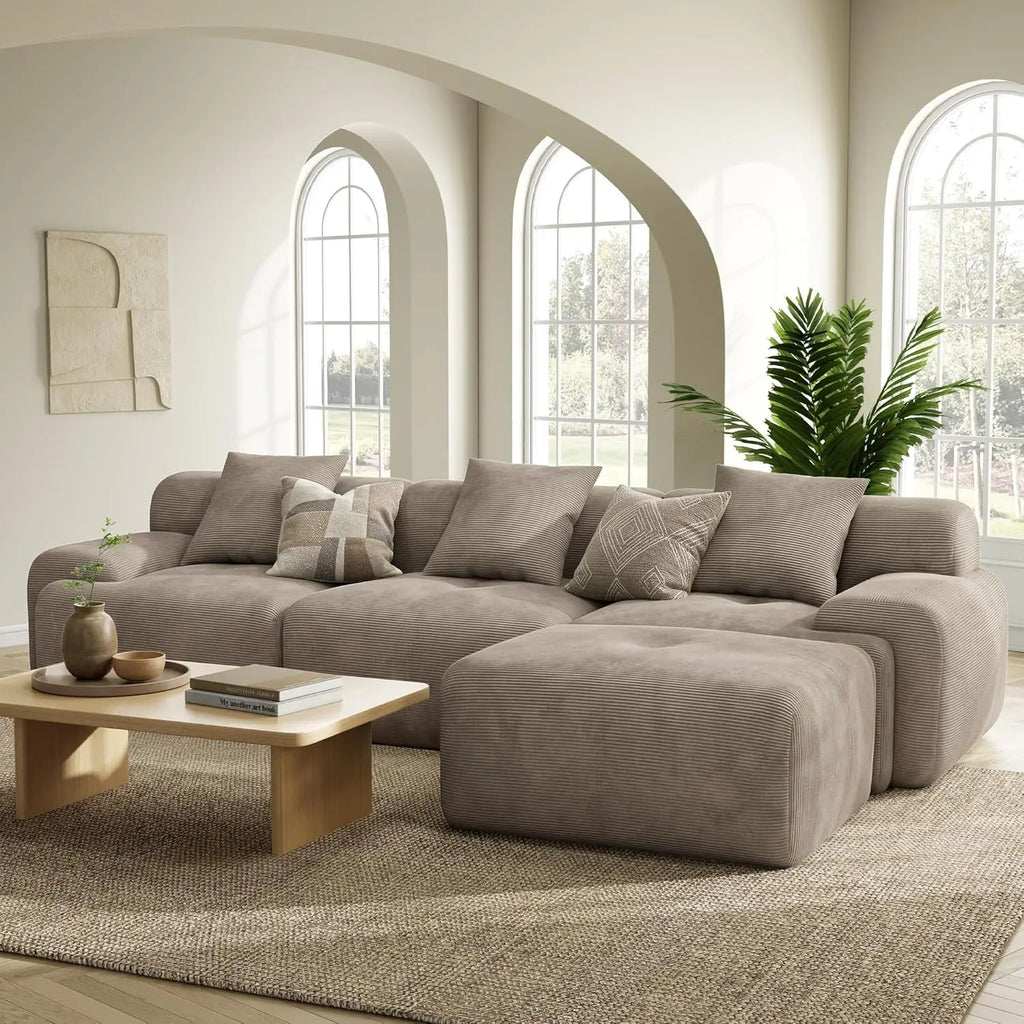 Sectional Sofa Ottoman 118"  L-Shaped Corduroy Deep Seat Oversized