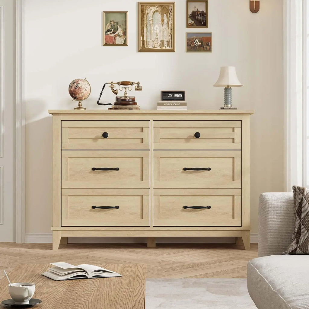 6-Drawer Dresser 47IN Wide Freestanding, Wooden Storage Chest