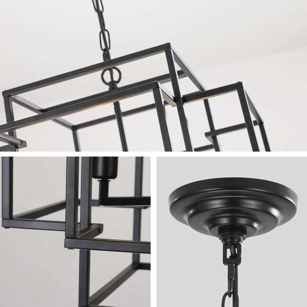 Chandelier, 8-Light Metal Cage Pendant Lighting Fixture