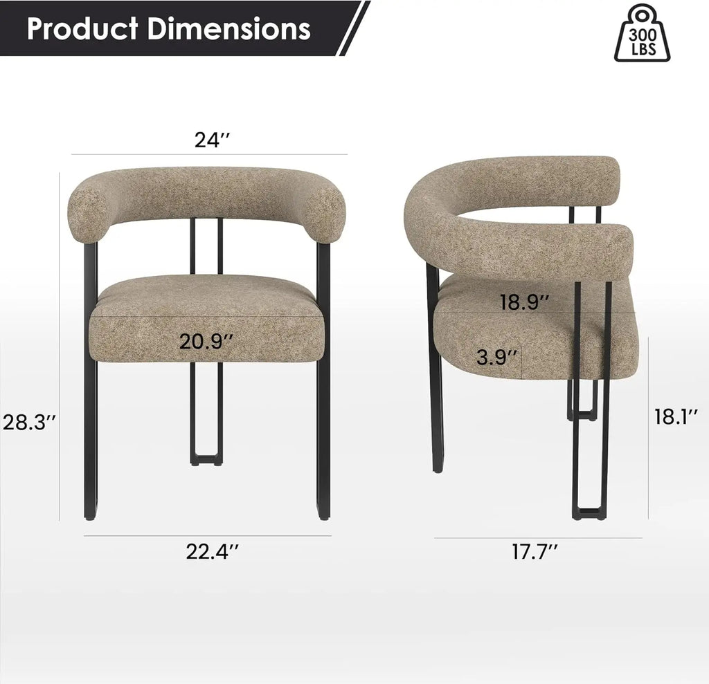 2 Upholstered, Bouclé Fabric Accent Armchairs, Cushioned Seat & Back