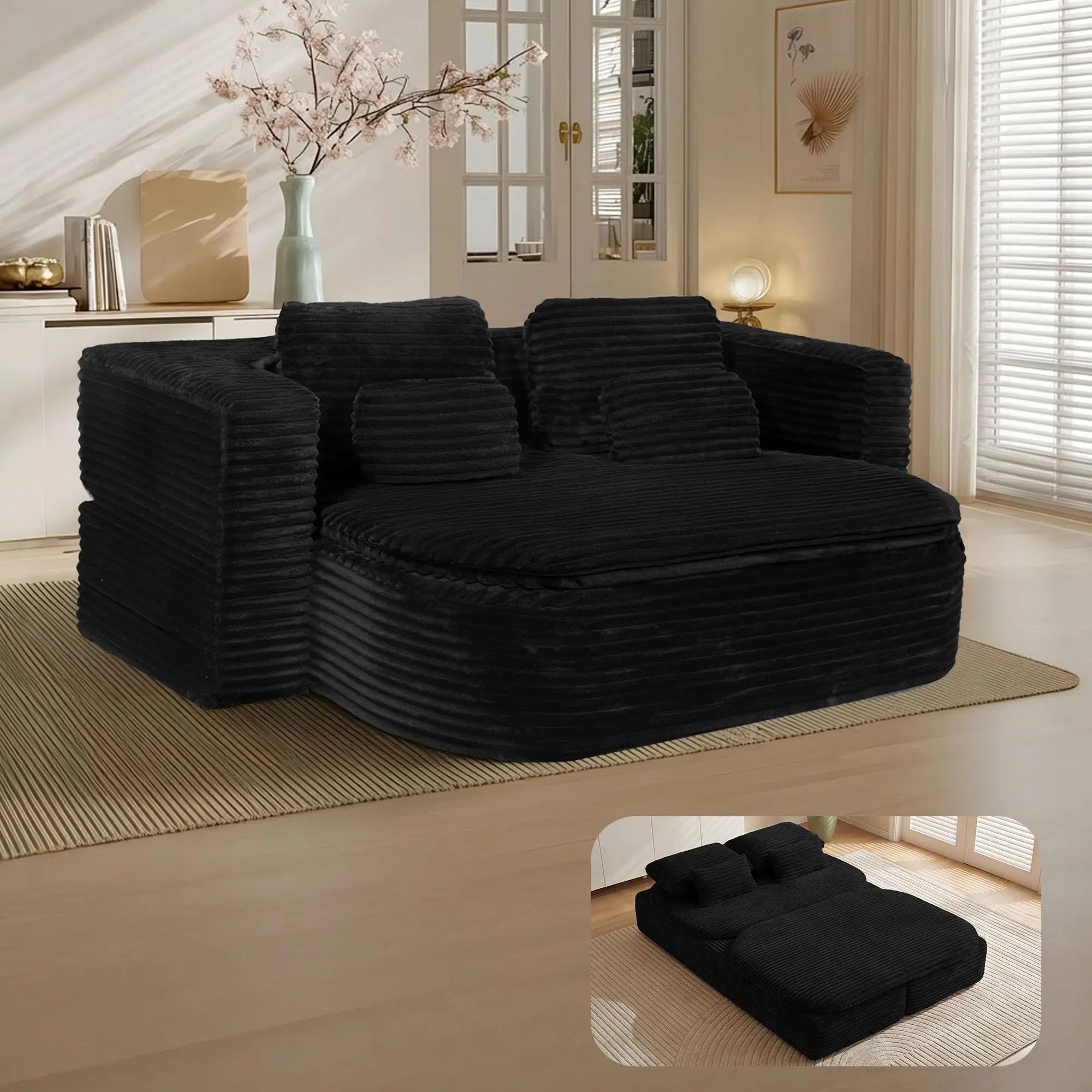 75'' Foldable Sleeper Sofa Bed, Memory Foam Boneless Couch 2-in-1