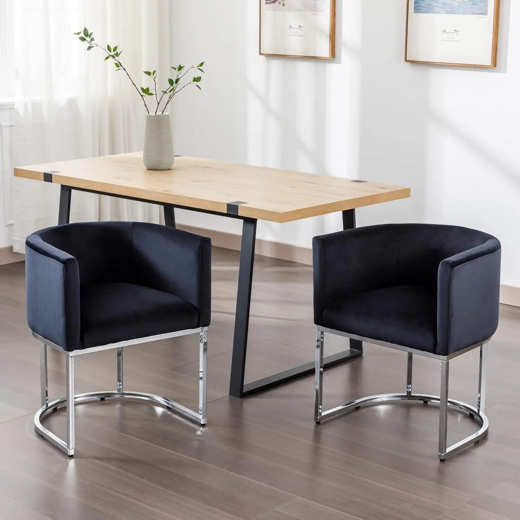 Velvet Set-of-4 Barrel Arm Dining Chairs w/Chrome Metal Frame