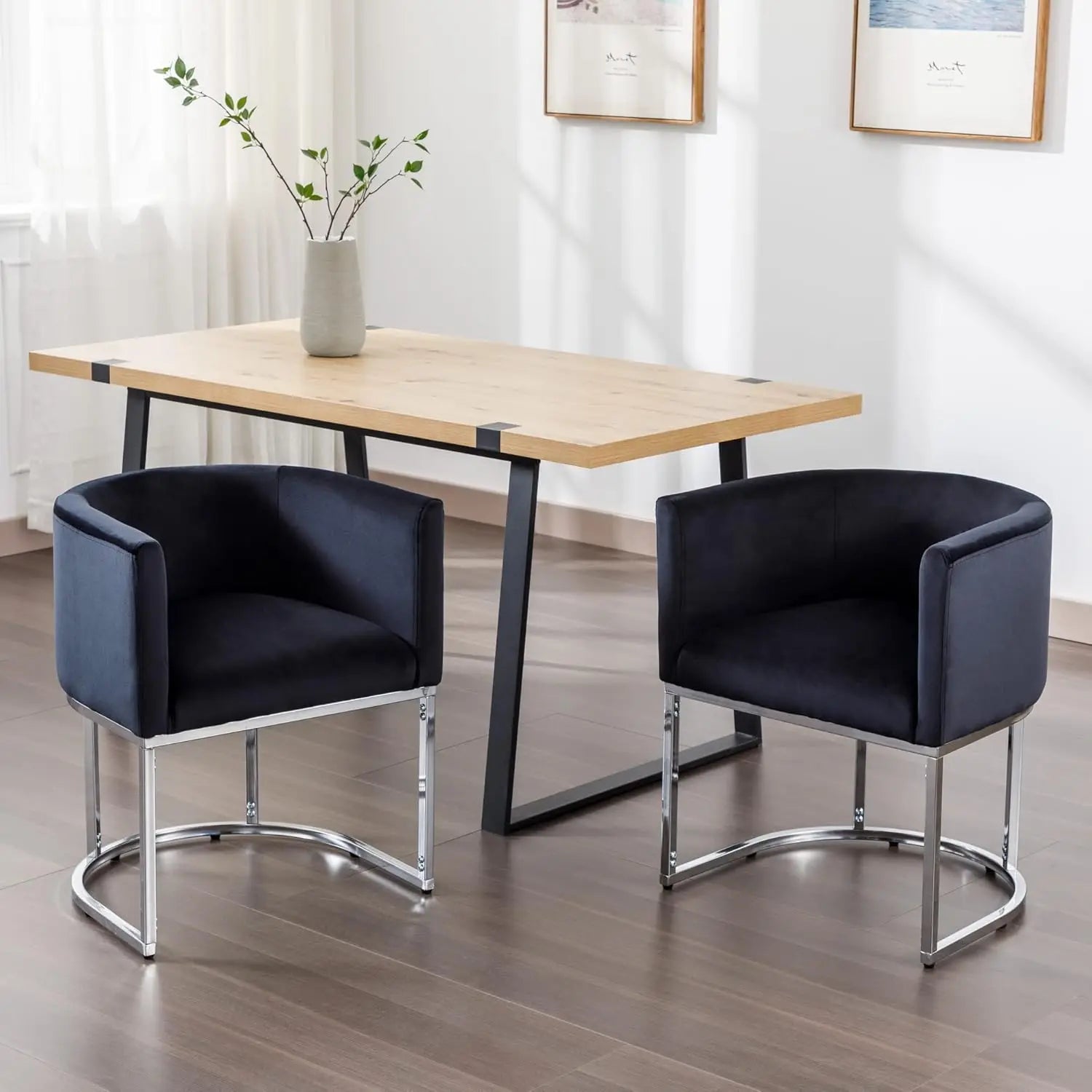 Velvet Set-of-4 Barrel Arm Dining Chairs w/Chrome Metal Frame