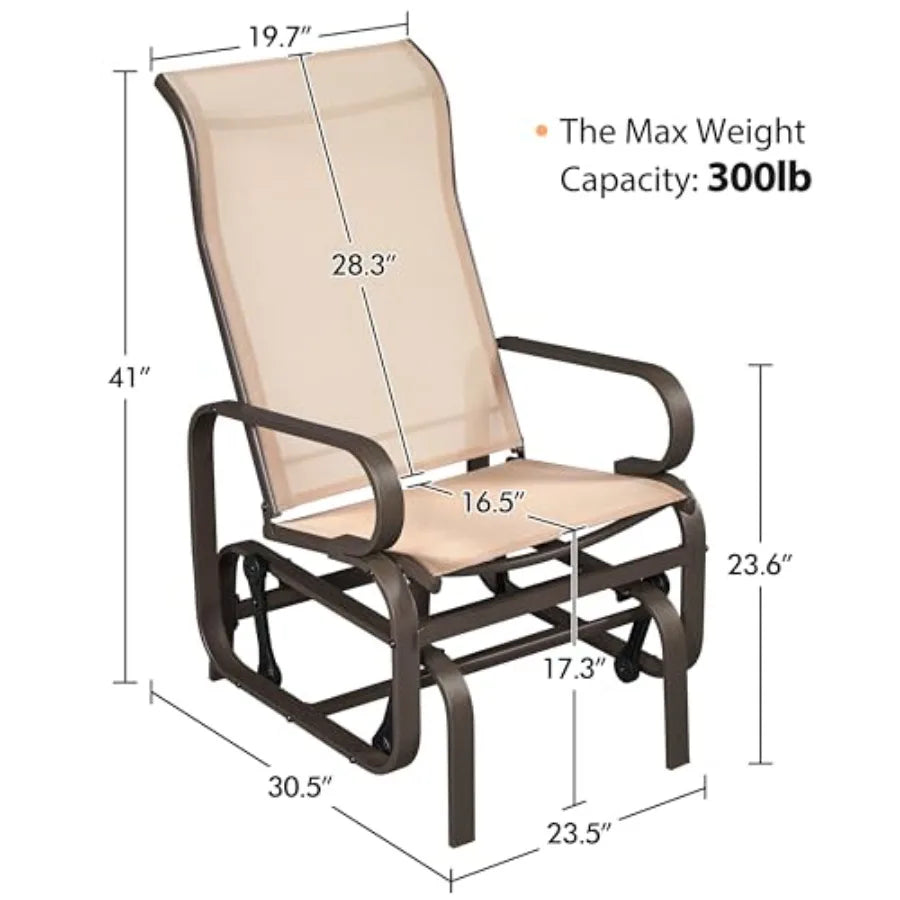 Outdoor Glider Lounge Rocking Chair, Sling Fabric, Steel Construction