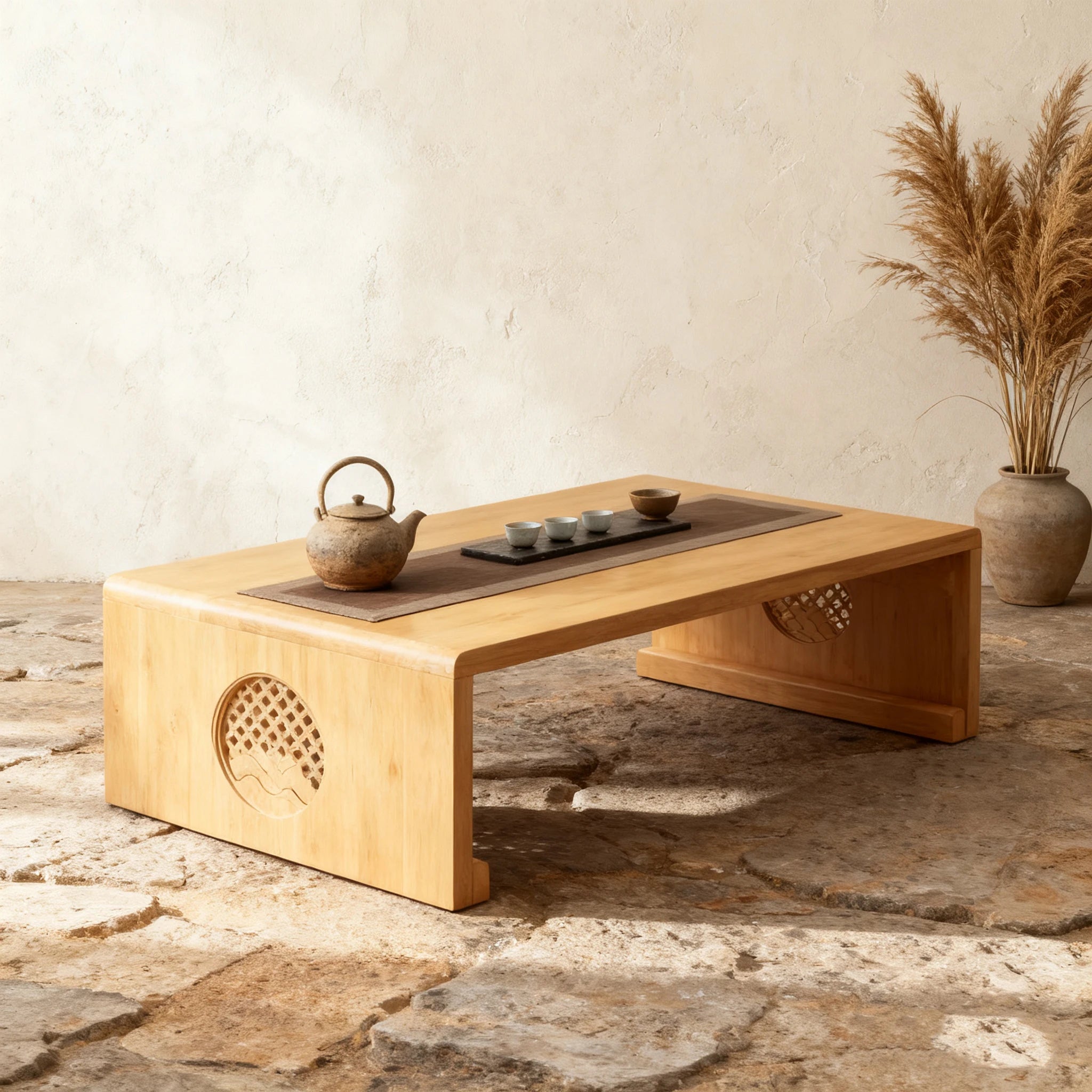 Foldable floor Japanese-style low tea table, no assembly required（120x50x30）