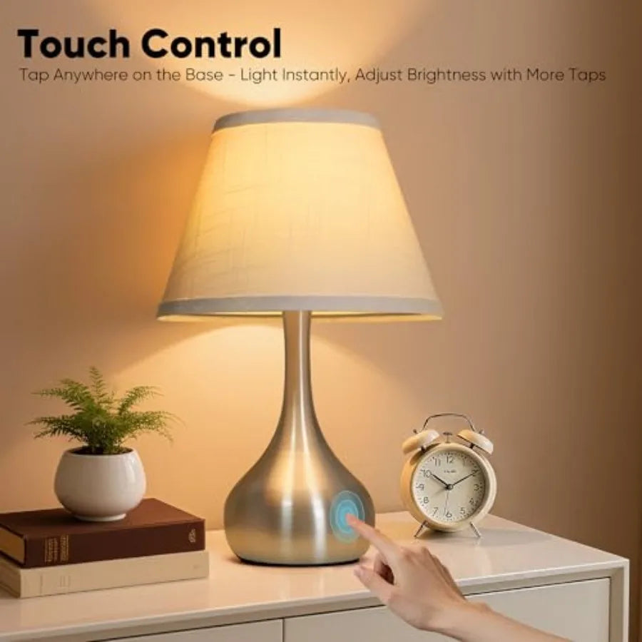 17" Touch Table Lamp Set-of-2, 3-Way Dimmable, Metal w/Linen Shade