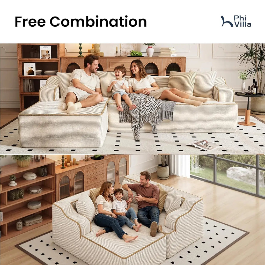 104IN Cloud Sectional Sofa, L-Shaped, Deep Seats, Compressed Couch