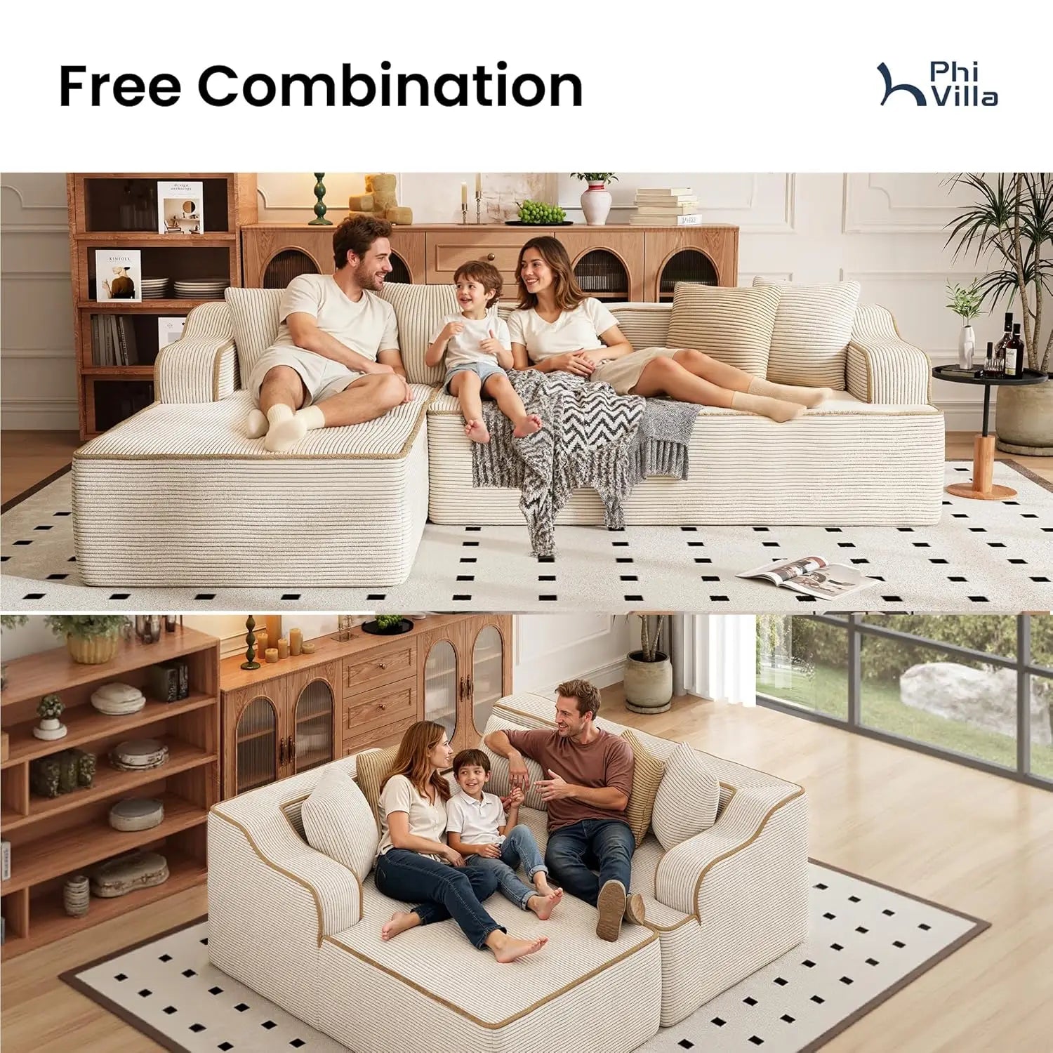 104IN Cloud Sectional Sofa, L-Shaped, Deep Seats, Compressed Couch