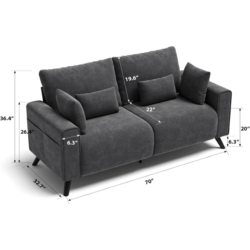 Grey Love Seat Couches 2 Seater Couch for Small Spaces