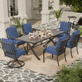 7-Piece Outdoor Set for 6, Metal Patio Table Chairs Cushions, 2 Swivel