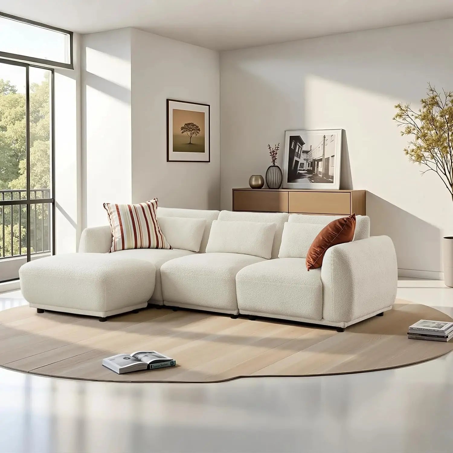 Sectional Lambs Wool L Shape Cloud Couch Ottoman