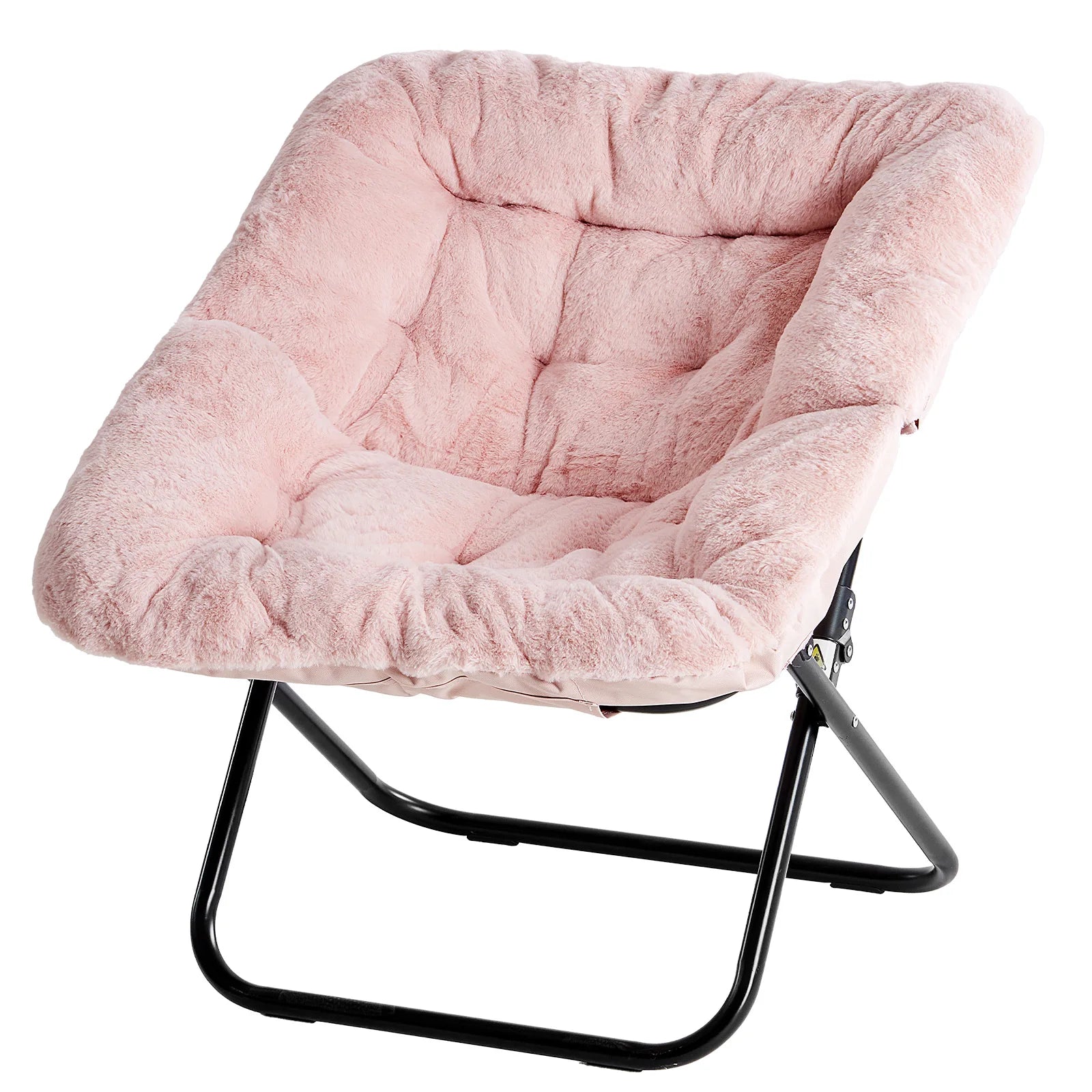 JHK 28IN Saucer Chair Padded Faux Fur Folding Metal Frame