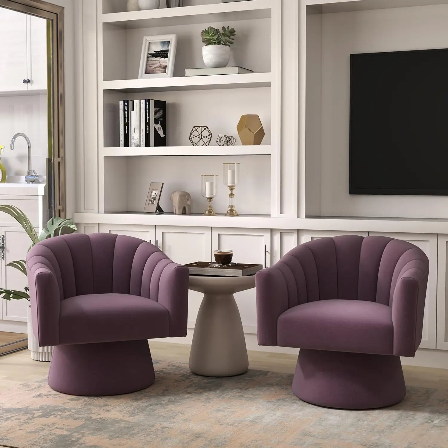 360° Swivel Velvet Upholstered Barrel Chair Set 2 Overstuffed Armchair