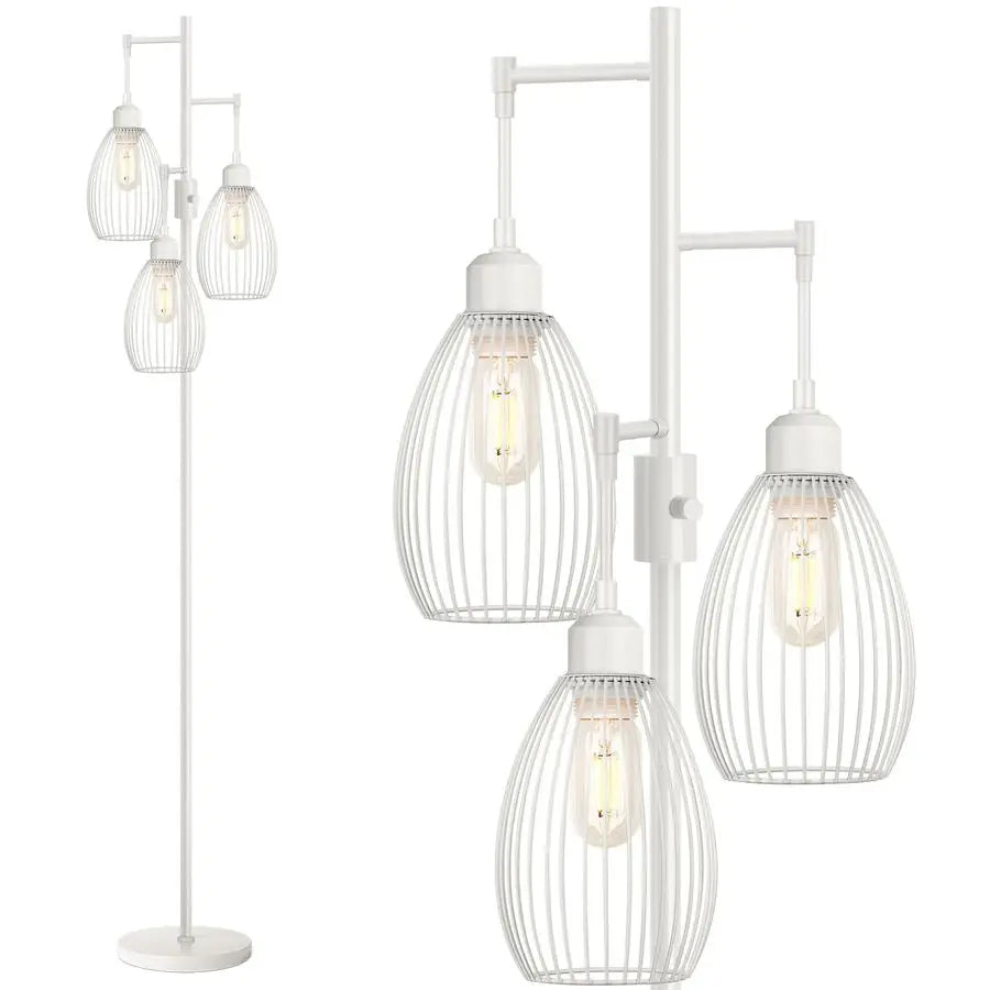 Floor Lamp, 3 x 800LM LED Edison Bulbs Included, Elegant Teardrop Cage