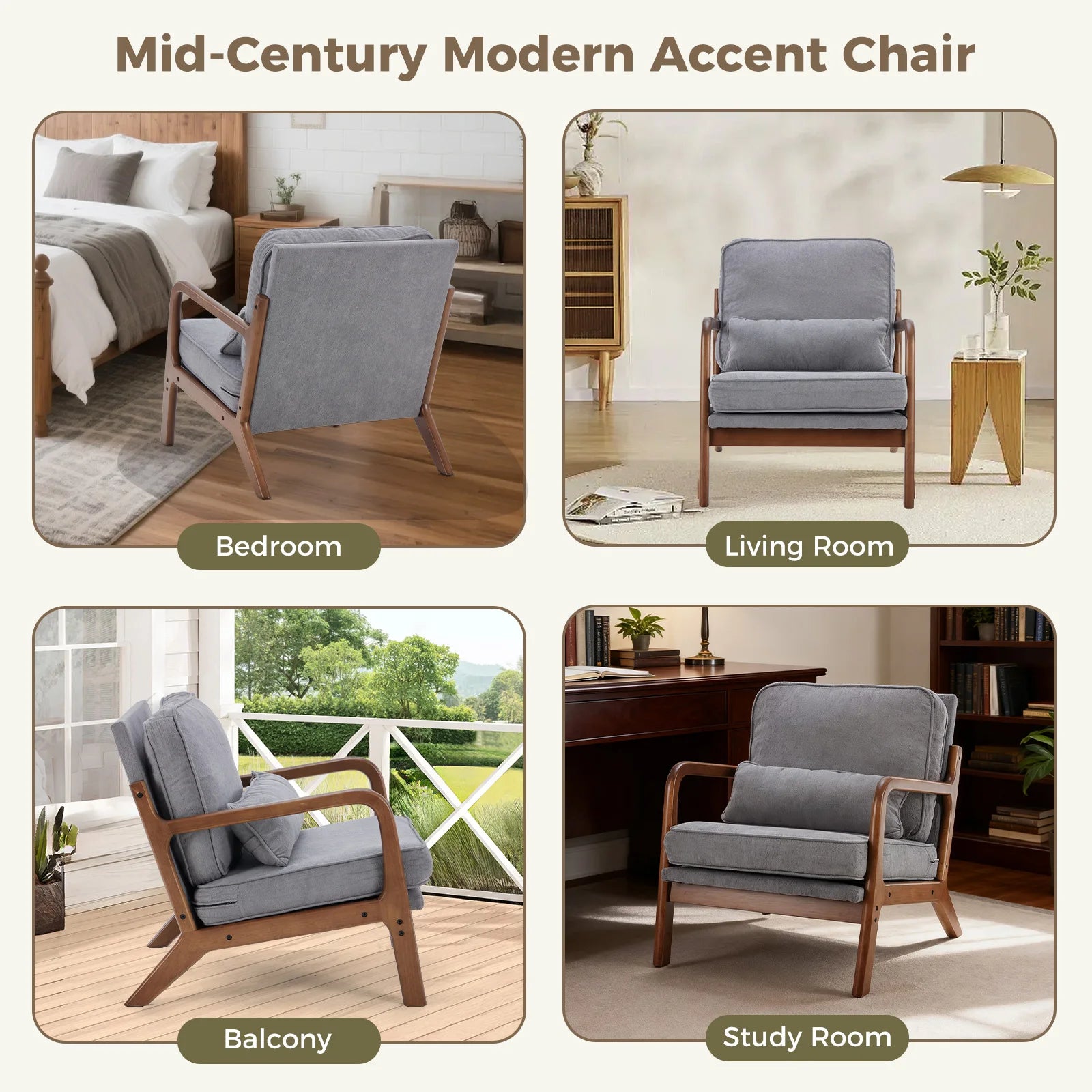 Chair Solid Wooden Frame, Arms and Waist Cushion