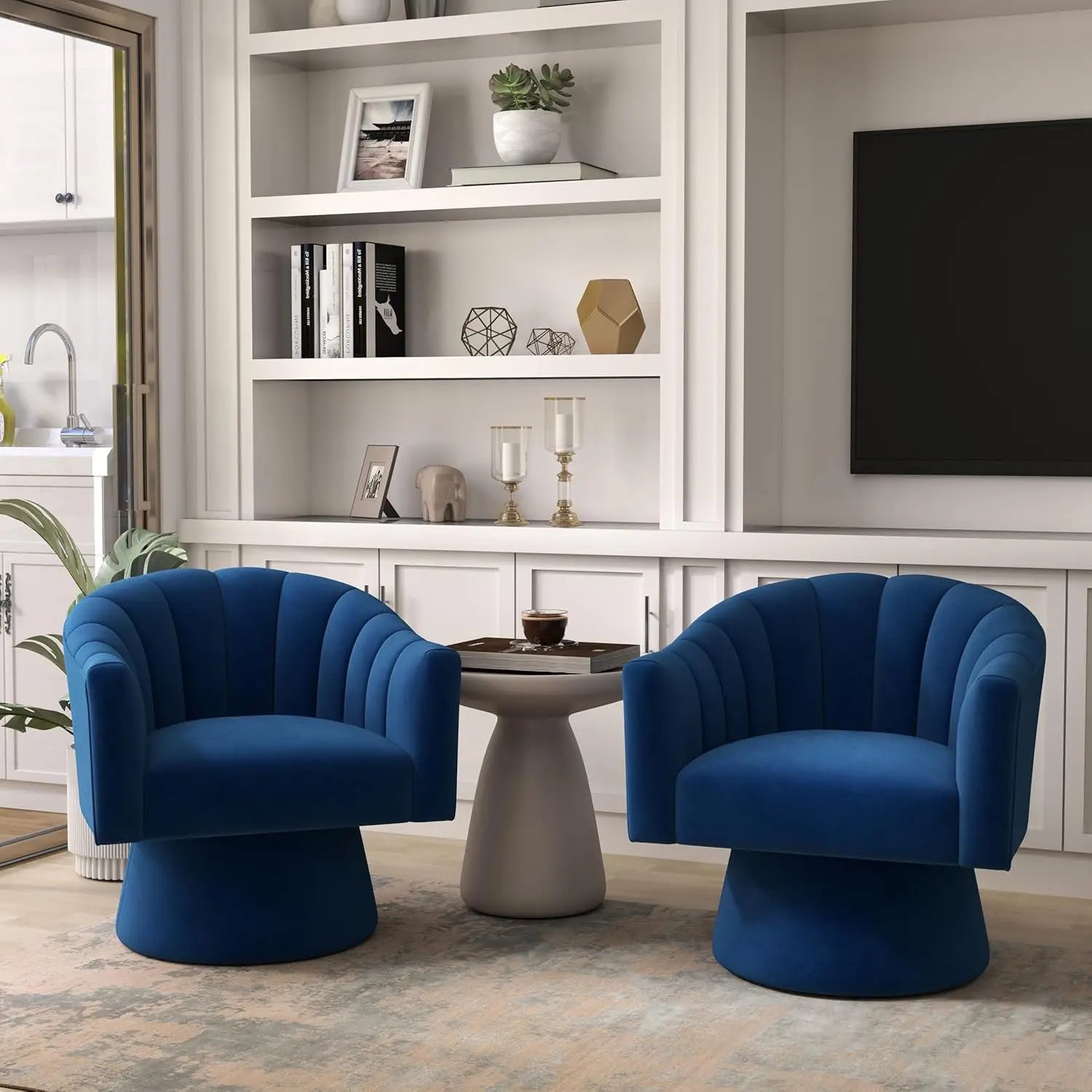 360° Swivel Velvet Upholstered Barrel Chair Set 2 Overstuffed Armchair