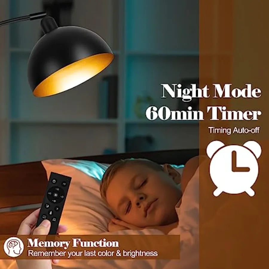 Dimmable Arched Floor Lamp Remote Control 2700-6000K 9W LED Bulb Included