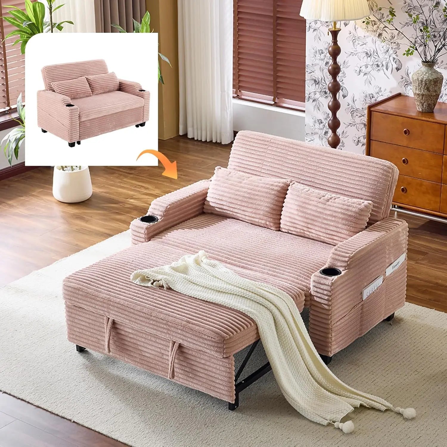 Rustic Futon Convertible Loveseat Sleeper Sofa Couch, Pullout USB Ports