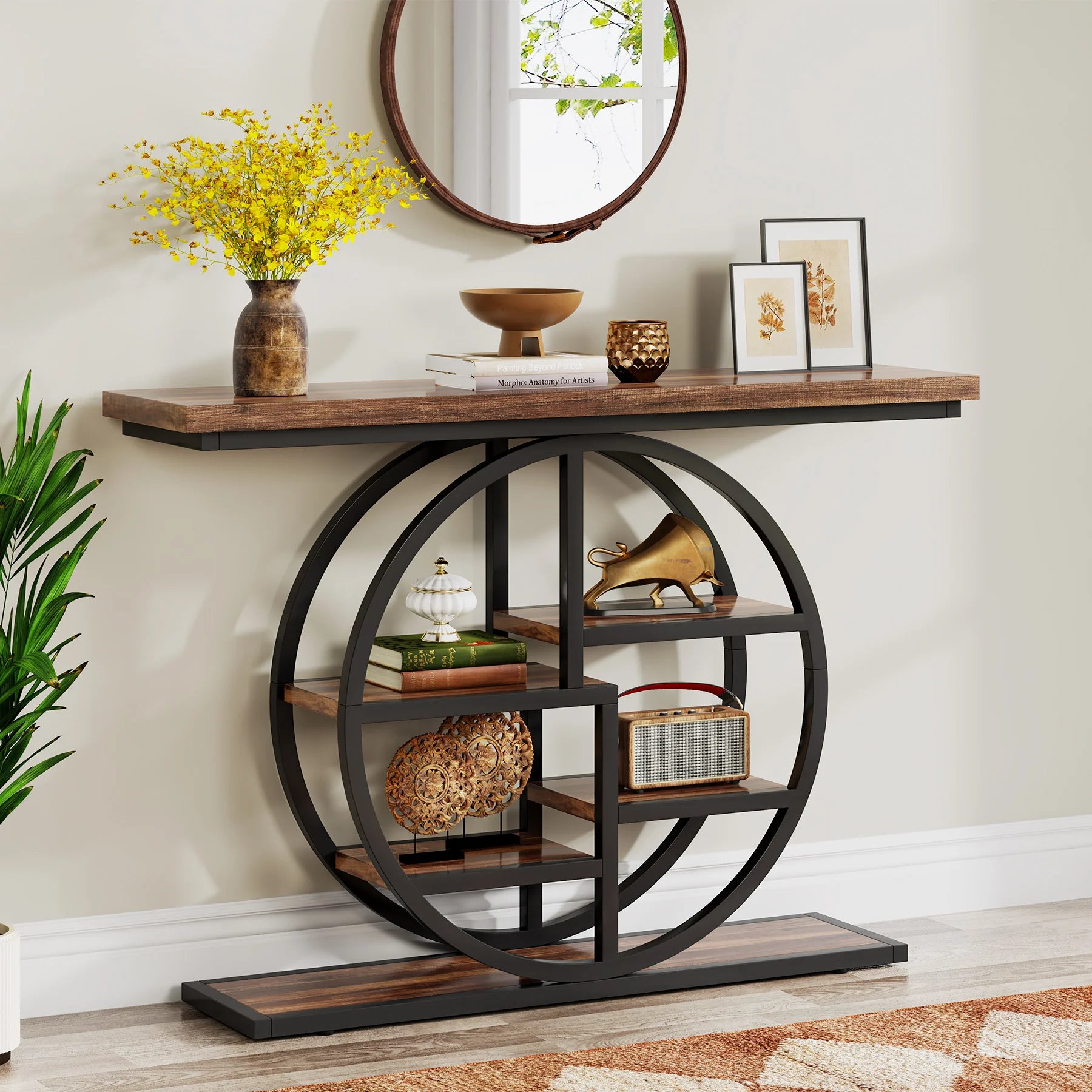 39.4IN Console Table, Thickened Tabletop, 4- Tierl Narrow Sofa Table