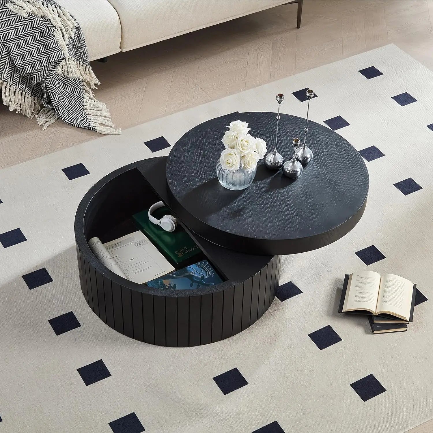 Rustic 35.98'' Round Wood Pedestal Coffee Tables