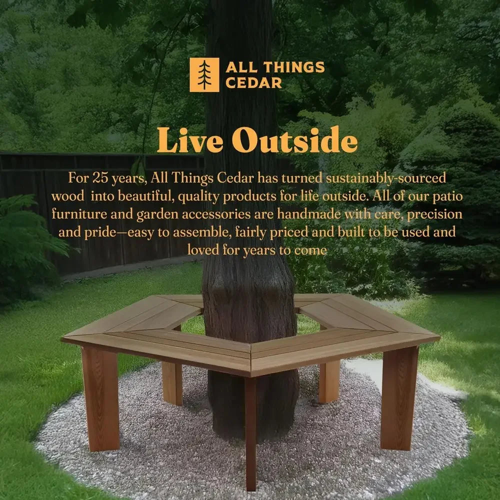 Cedar 52IN 5-Sided Wrap Around Outdoor Seating, Tree Bench, Natural