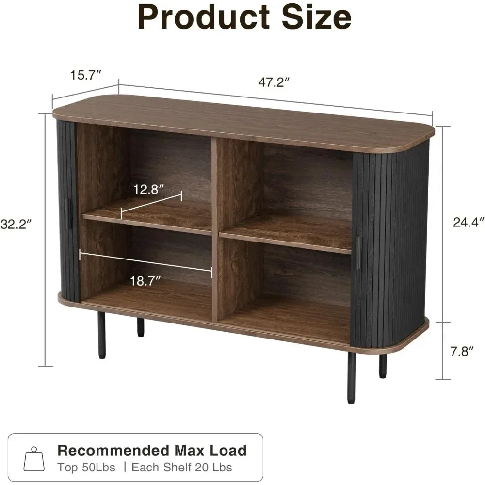 47''w x 32''h fluted sideboard storage console credenza slatted sliding