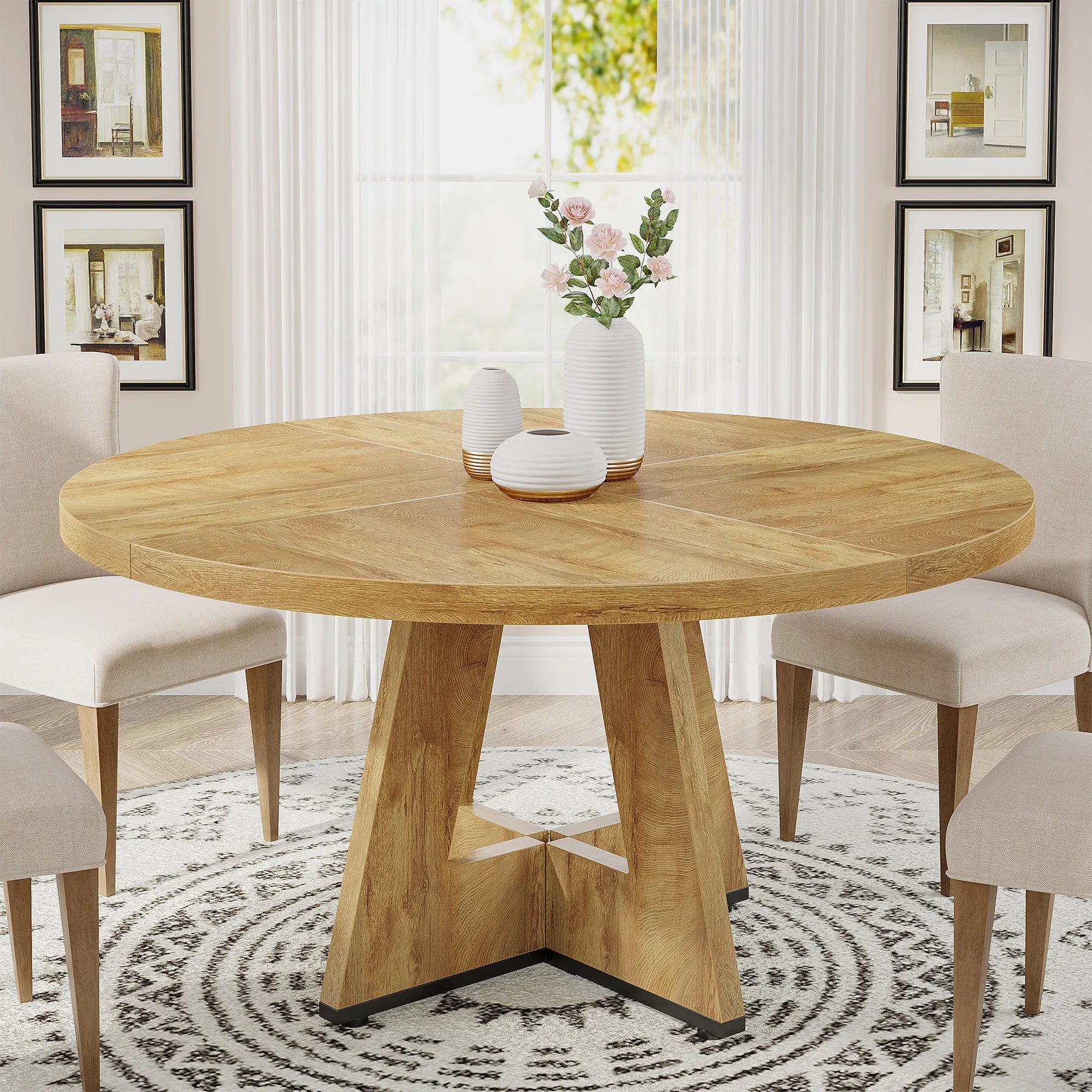 Round Dining Table, 4, 47IN Small Dinner Table