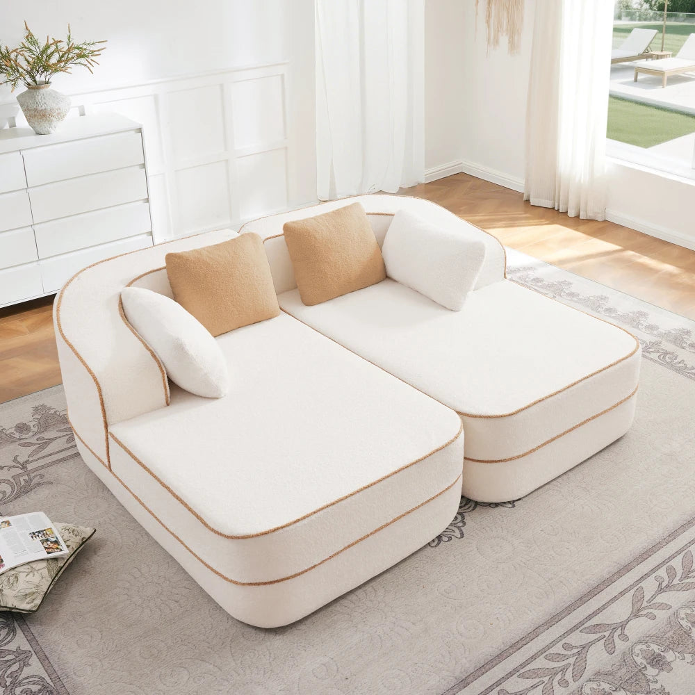 77.2" Fabric Boneless Sofa Couch with Double Chaises Sleeper Sofa