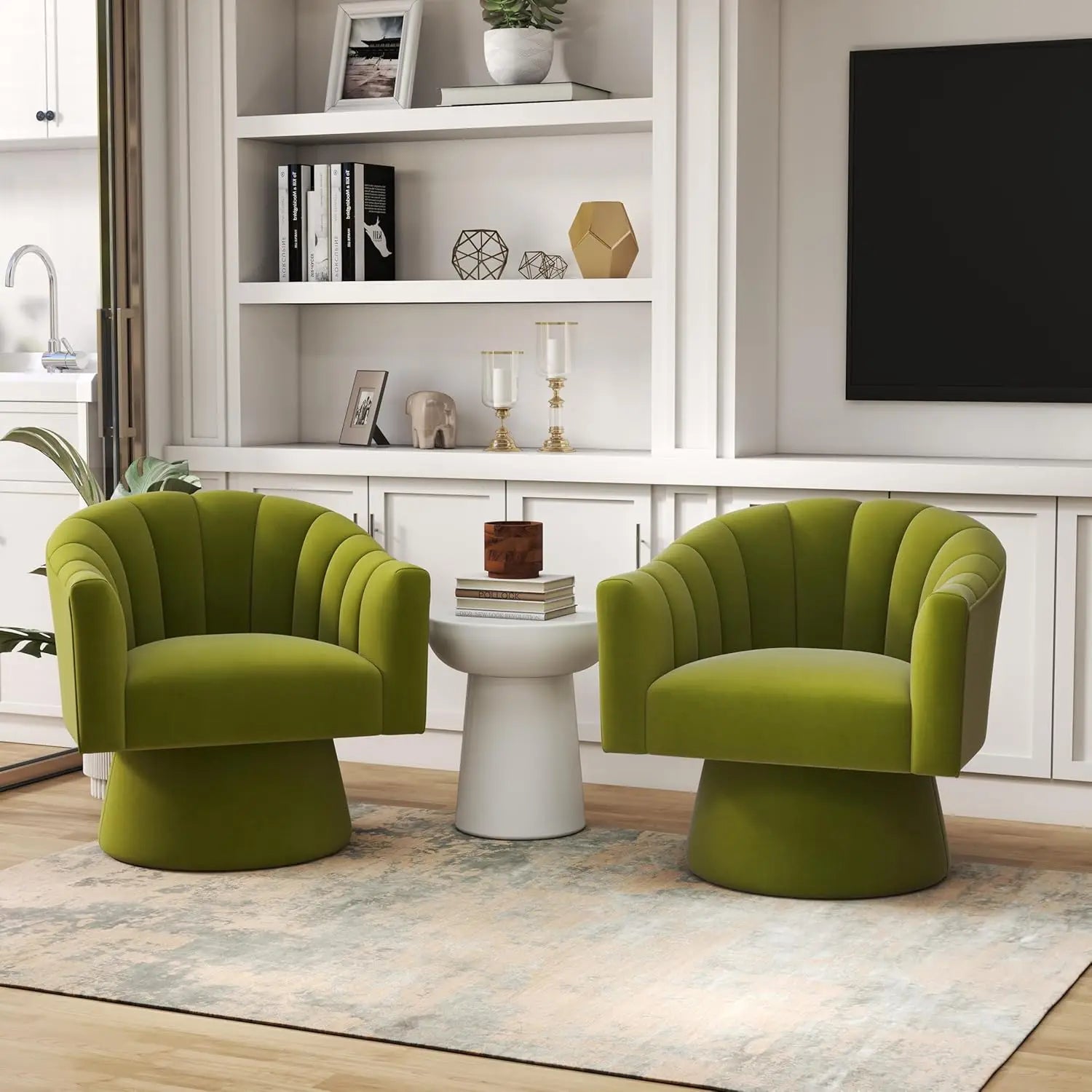 360° Swivel Velvet Upholstered Barrel Chair Set 2 Overstuffed Armchair