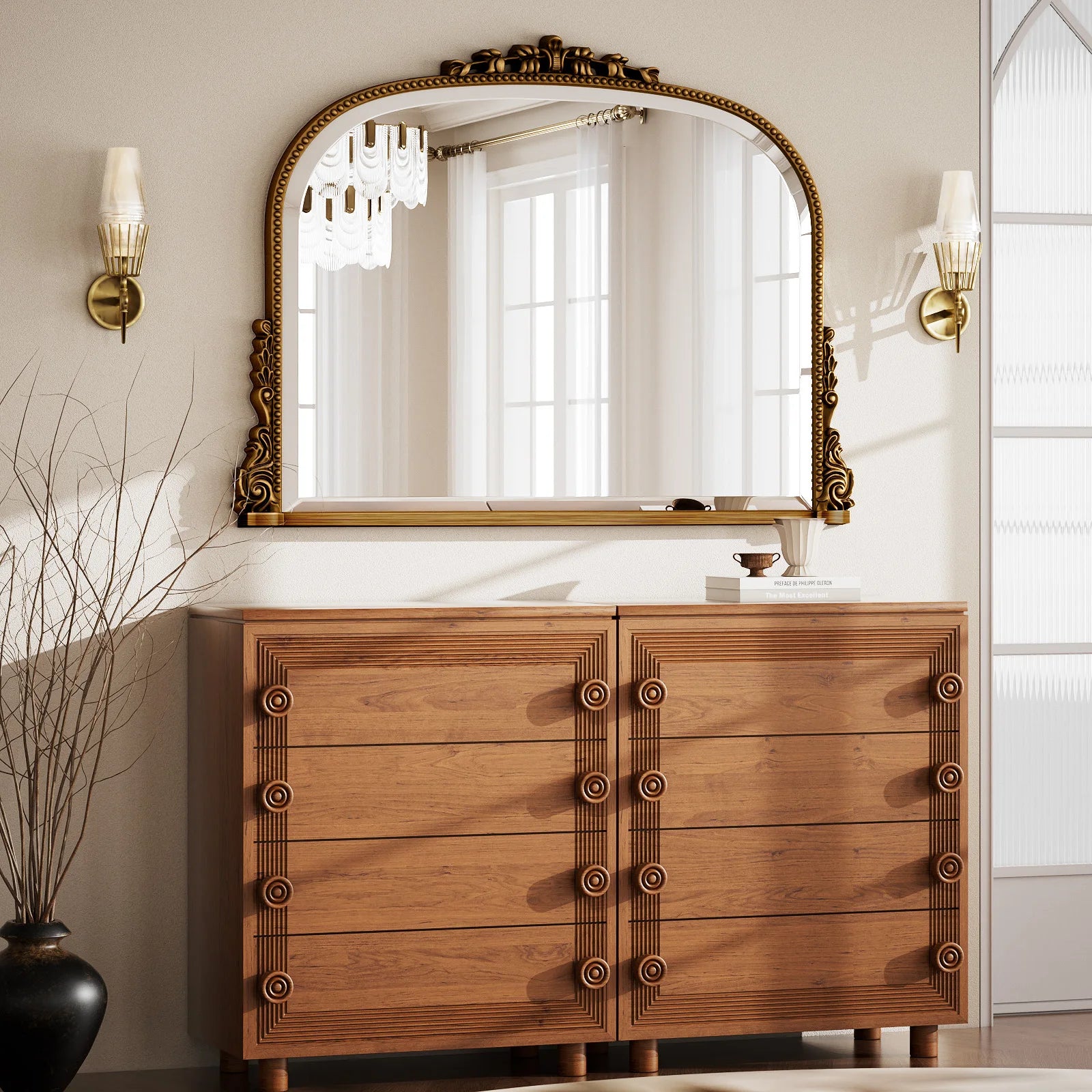 BEAUTYPEAK Arched Vanity Mirror Vintage Decor