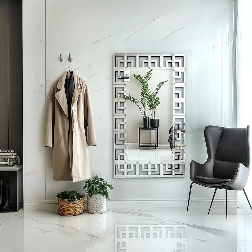 Wisfor 48”×28”Rectangle Grecian Venetian Mirror Sliver Accent.