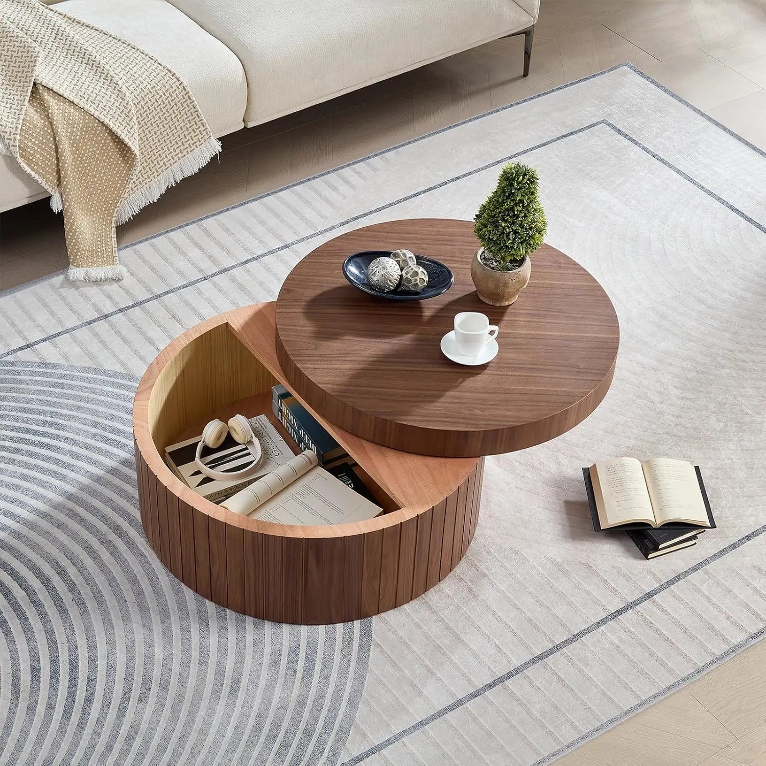 Rustic 35.98'' Round Wood Pedestal Coffee Tables
