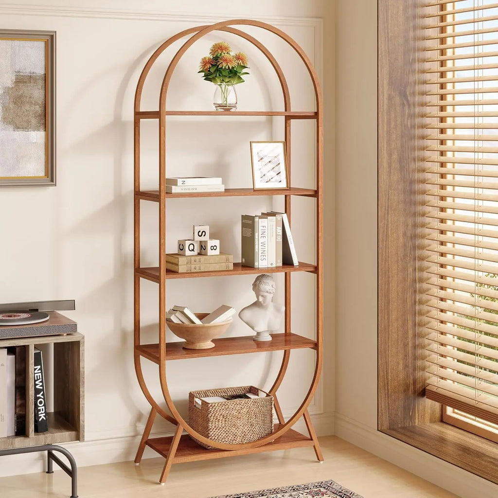 5-Tier Arched Bookcase, 70.8" Tall Open Book Shelves, Freestanding Display