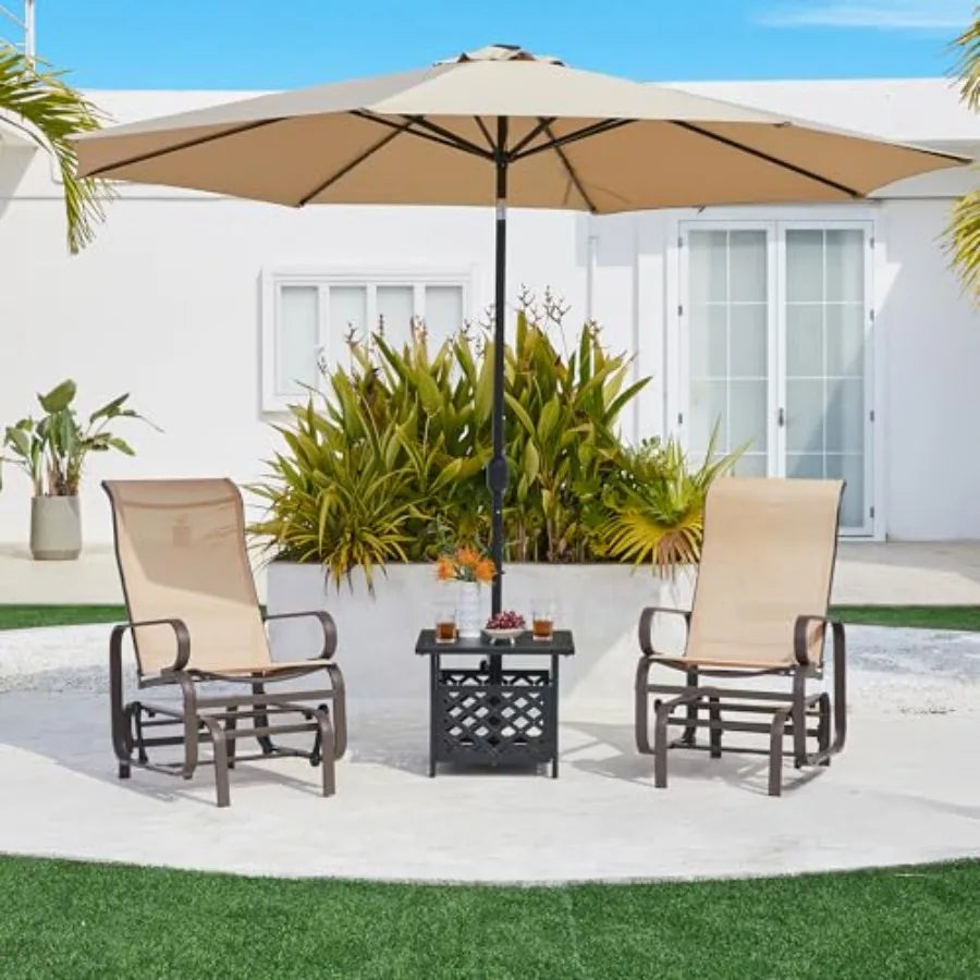 Outdoor Glider Lounge Rocking Chair, Sling Fabric, Steel Construction