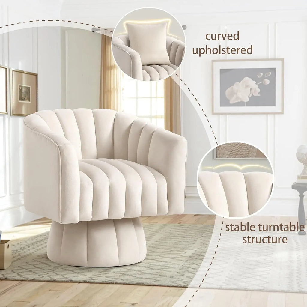 360° Swivel Barrel Chair, Wide Upholstered Velvet Fabric
