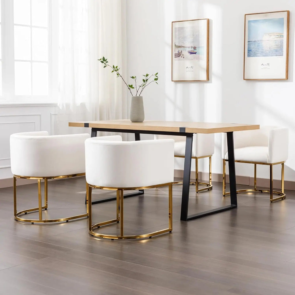 Velvet Set-of-4 Barrel Arm Dining Chairs w/Chrome Metal Frame