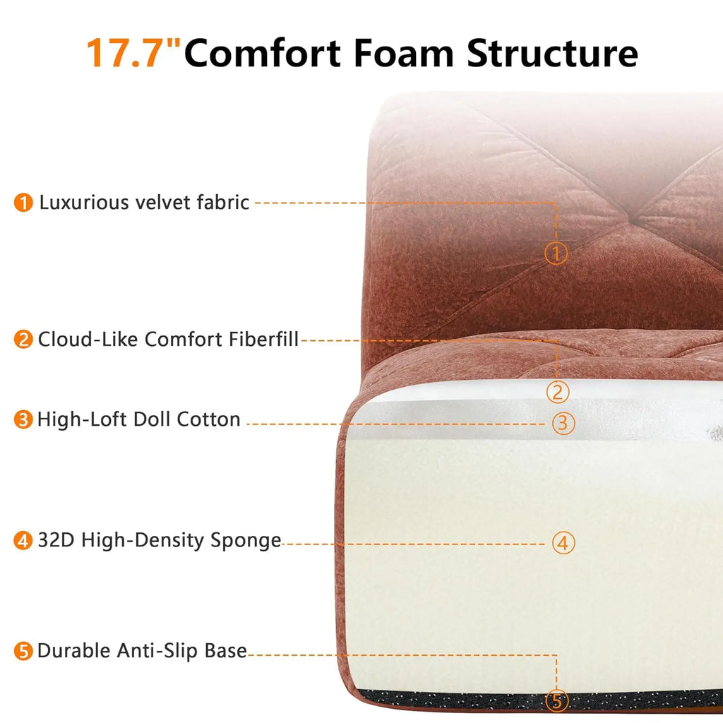 2-Piece Velvet Boneless Sofa Set, 2-Seat Loveseat & 3-Seat Sofa