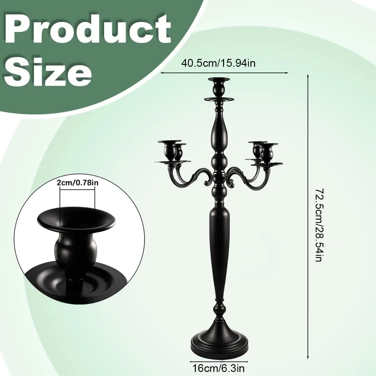 5-Arm Black Candelabra For Table Centerpiece, 28.54 inches Tall