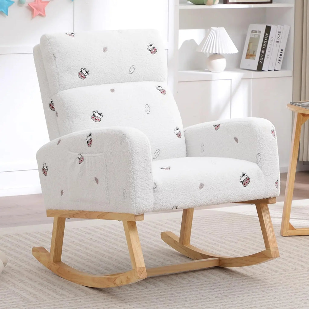 Rocking Chair, Sherpa Armchair with High Backrest
