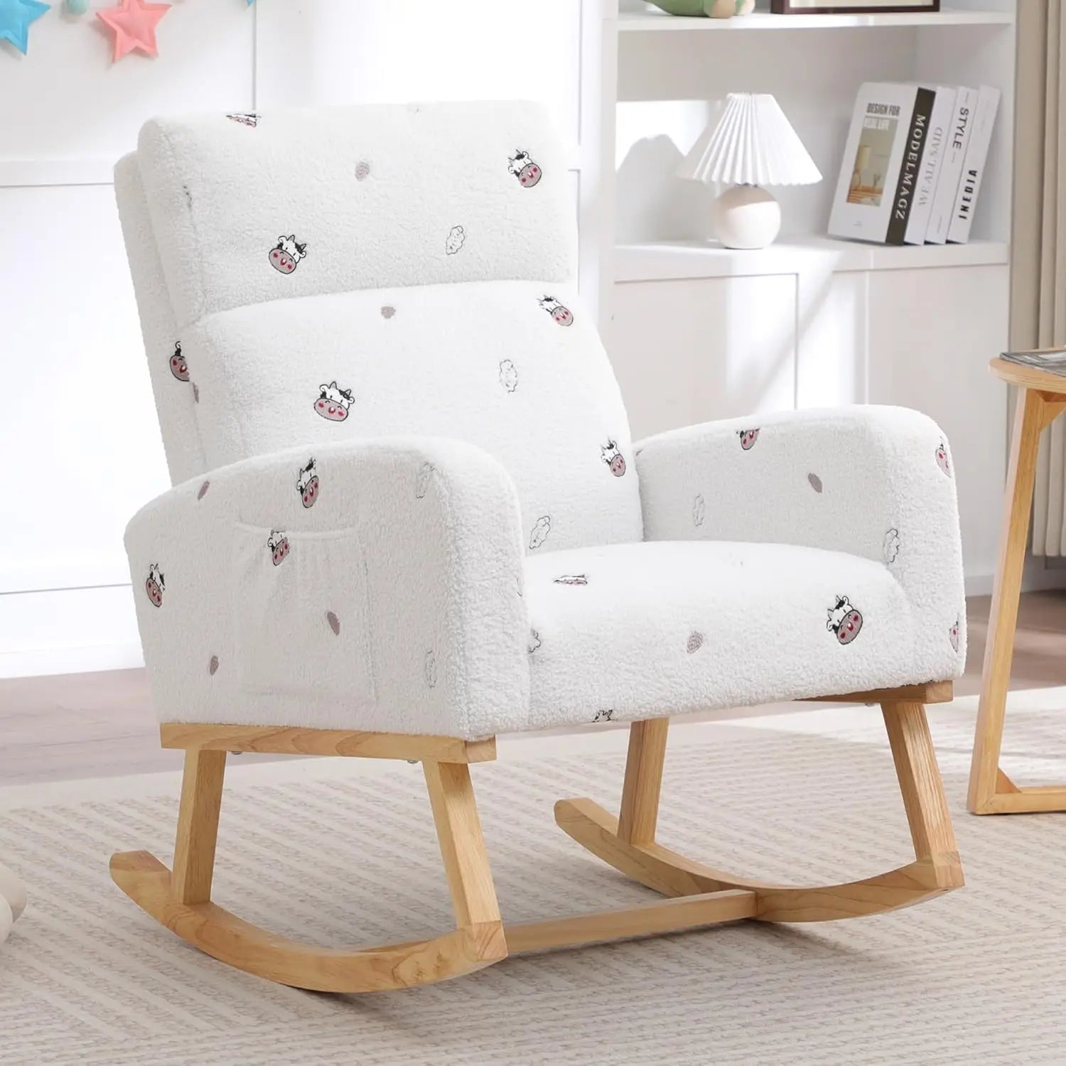 Rocking Chair, Sherpa Armchair with High Backrest