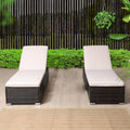 Outdoor PE Wicker Adjustable Reclining Chaise Lounge Set, 2 Cushions