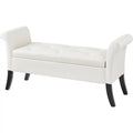 Storage Bench Leather Rolled Arms White