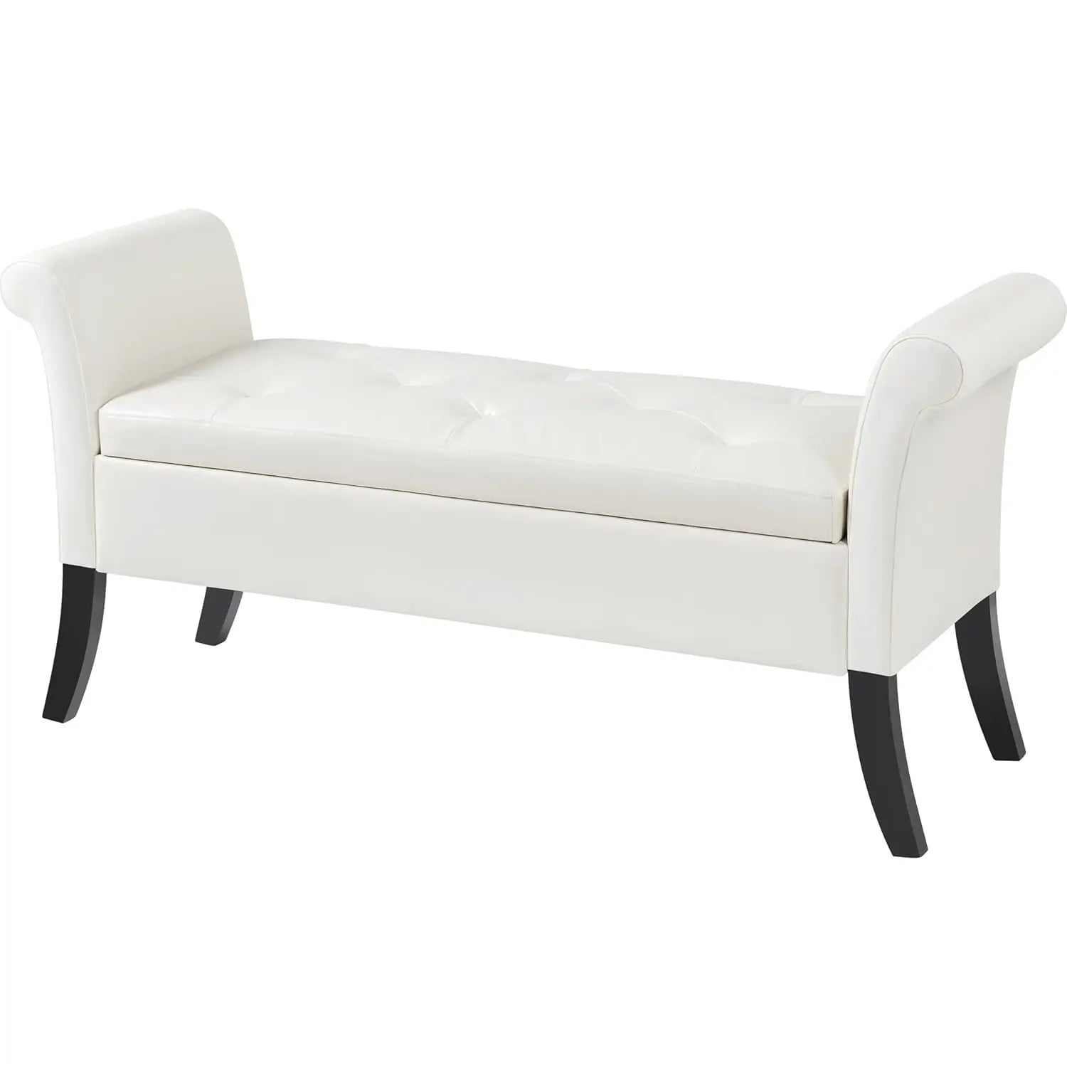 Storage Bench Leather Rolled Arms White