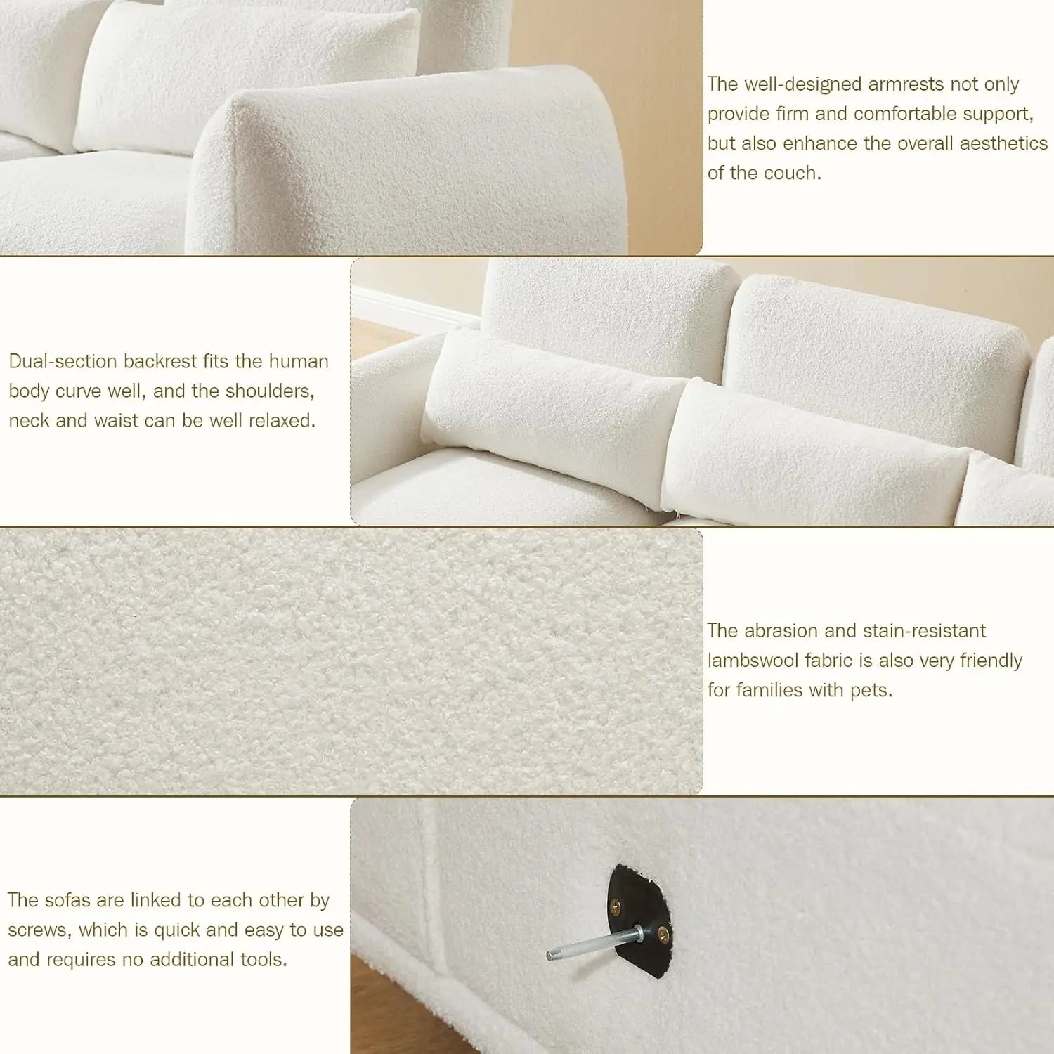 Sectional Lambs Wool L Shape Cloud Couch Ottoman