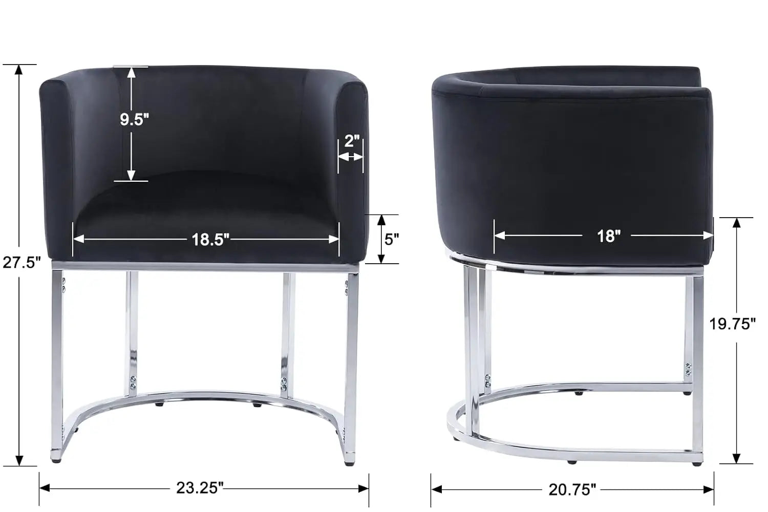 Velvet Set-of-4 Barrel Arm Dining Chairs w/Chrome Metal Frame