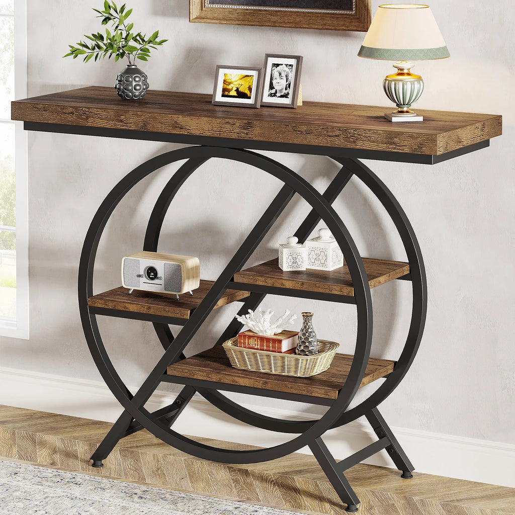 39.4IN Console Table, Thickened Tabletop, 4- Tierl Narrow Sofa Table