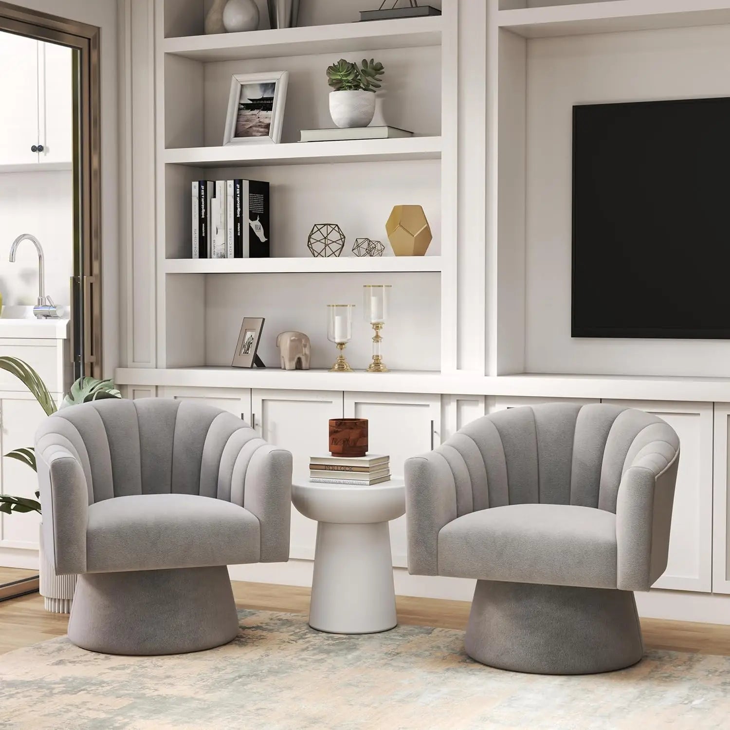 360° Swivel Velvet Upholstered Barrel Chair Set 2 Overstuffed Armchair
