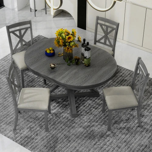 5-PC Extendable Round Dining Table, 4 Upholstered Chairs
