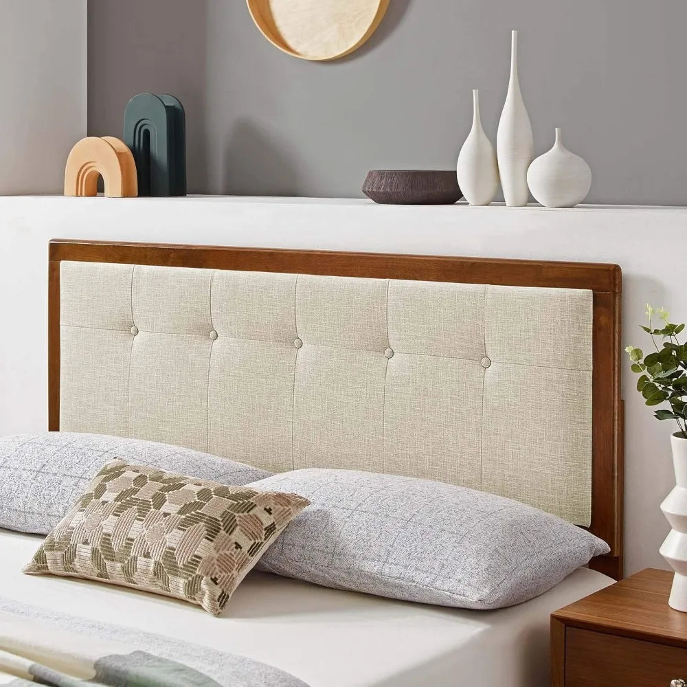 Modway Draper Tufted Full Fabric Wood Headboard in Walnut Beige